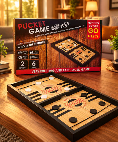 Fast Sling Puck Game – Wooden Tabletop Hockey Board Game for Kids & Family